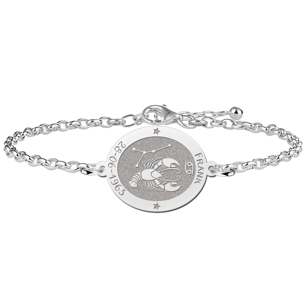 Pulsera de Plata Signo del Zodiaco Cáncer con Grabado
