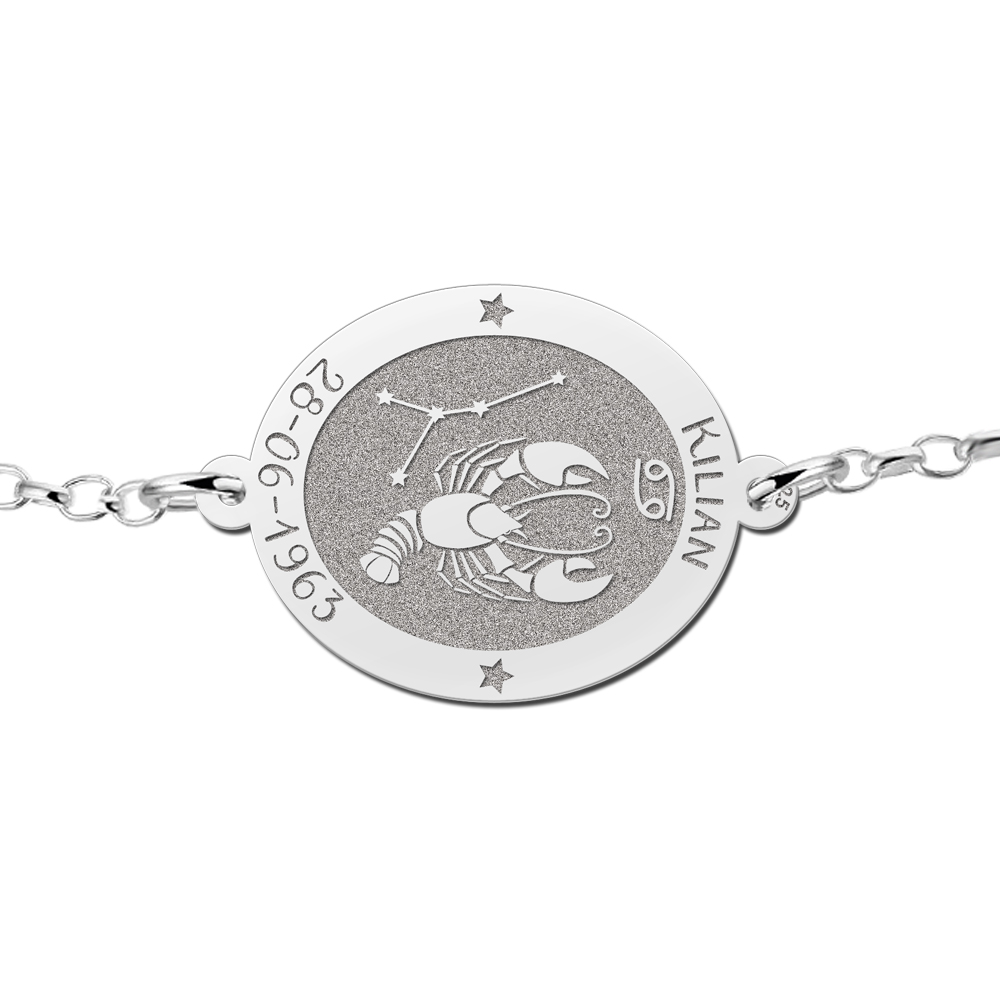 Pulsera de Plata Signo del Zodiaco Cáncer con Grabado