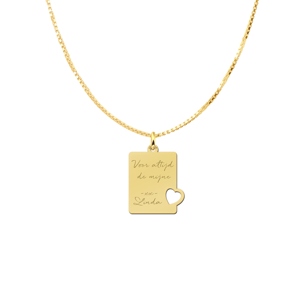 Colgante de Oro con Forma Corazón y de Texto Grabado