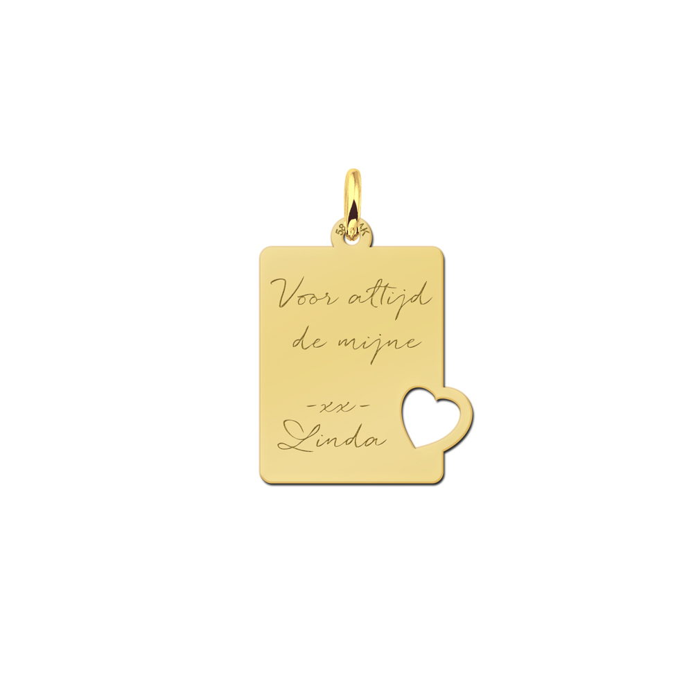 Colgante de Oro con Forma Corazón y de Texto Grabado