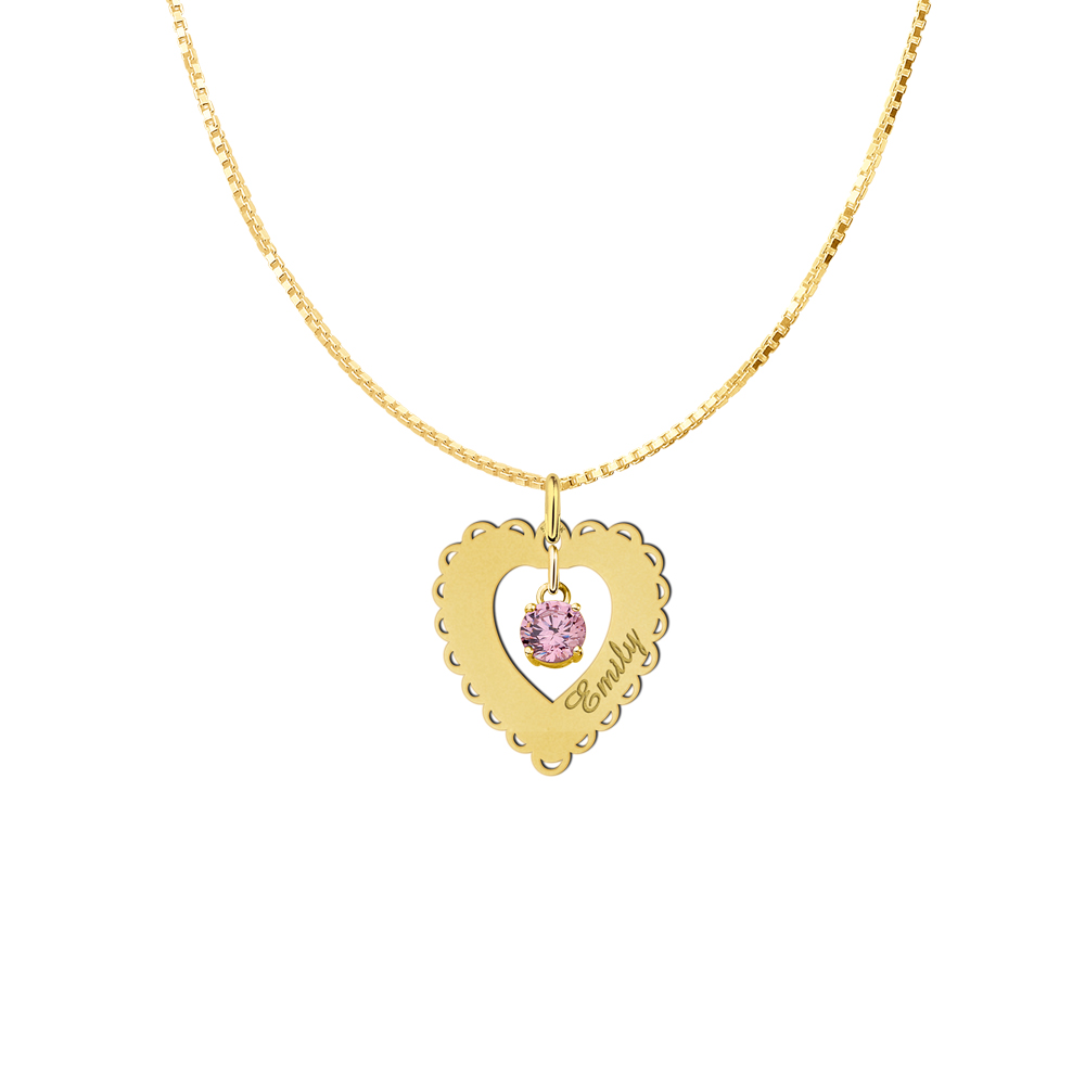 Colgante de oro en forma de corazón, con reborde y zircón Colgante de oro en forma de corazón, con reborde y zircón
