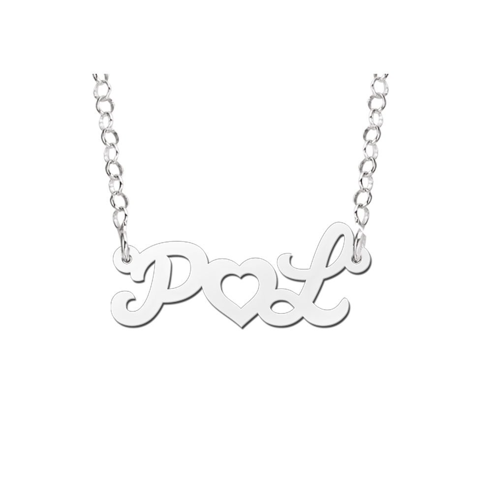 Collar de plata personalizado con iniciales y corazón Collar de plata personalizado con iniciales y corazón