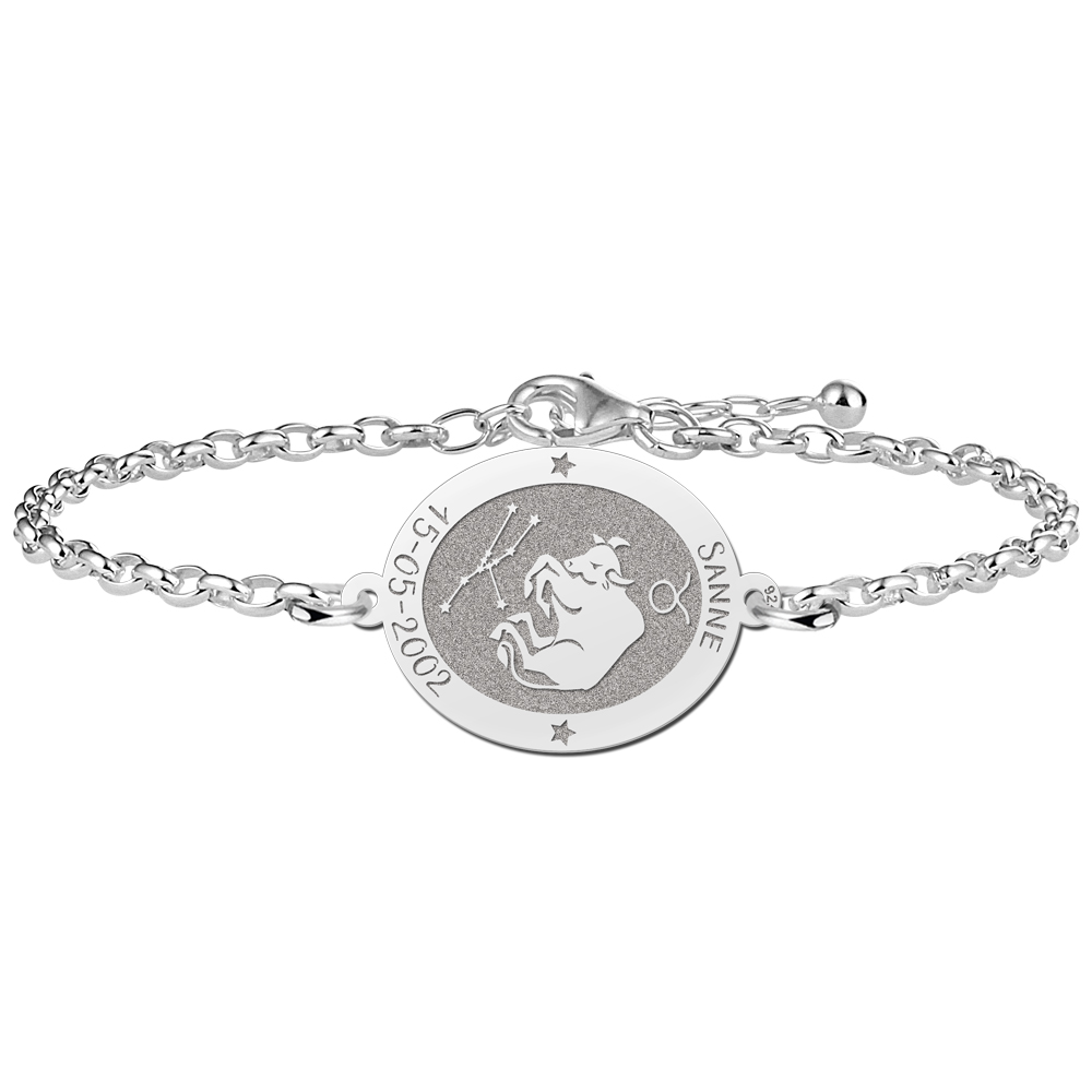Pulsera de Plata Signo del Zodiaco Tauro con Grabado