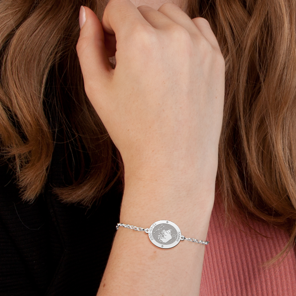 Pulsera de Plata Signo del Zodiaco Tauro con Grabado
