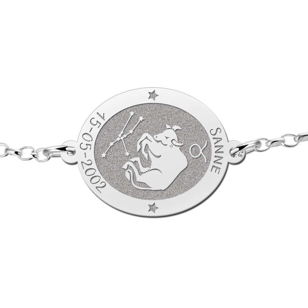 Pulsera de Plata Signo del Zodiaco Tauro con Grabado