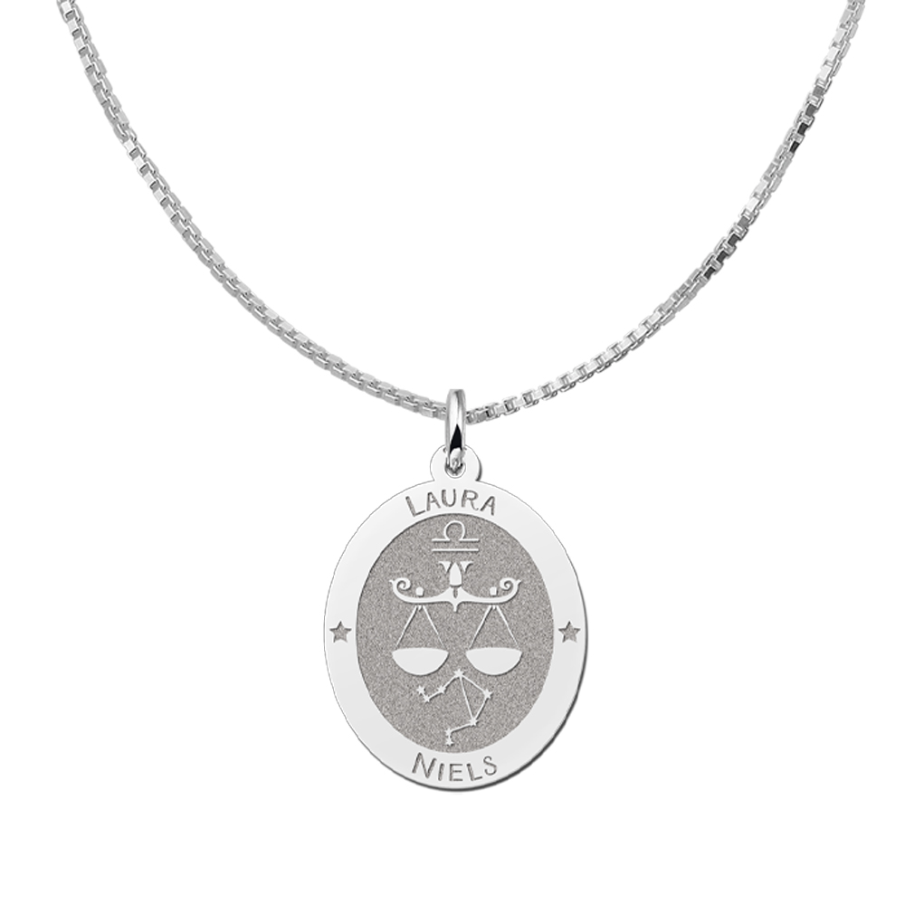 Colgante Ovalado de Plata Signo del Zodiaco Capricornio con Grabado de Nombre