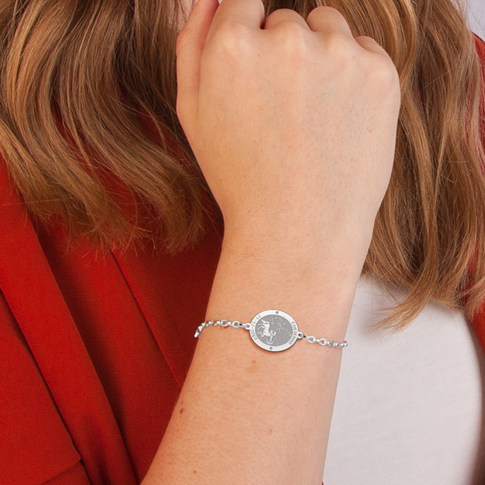 Pulsera de Plata Signo del Zodiaco Sagitario con Grabado
