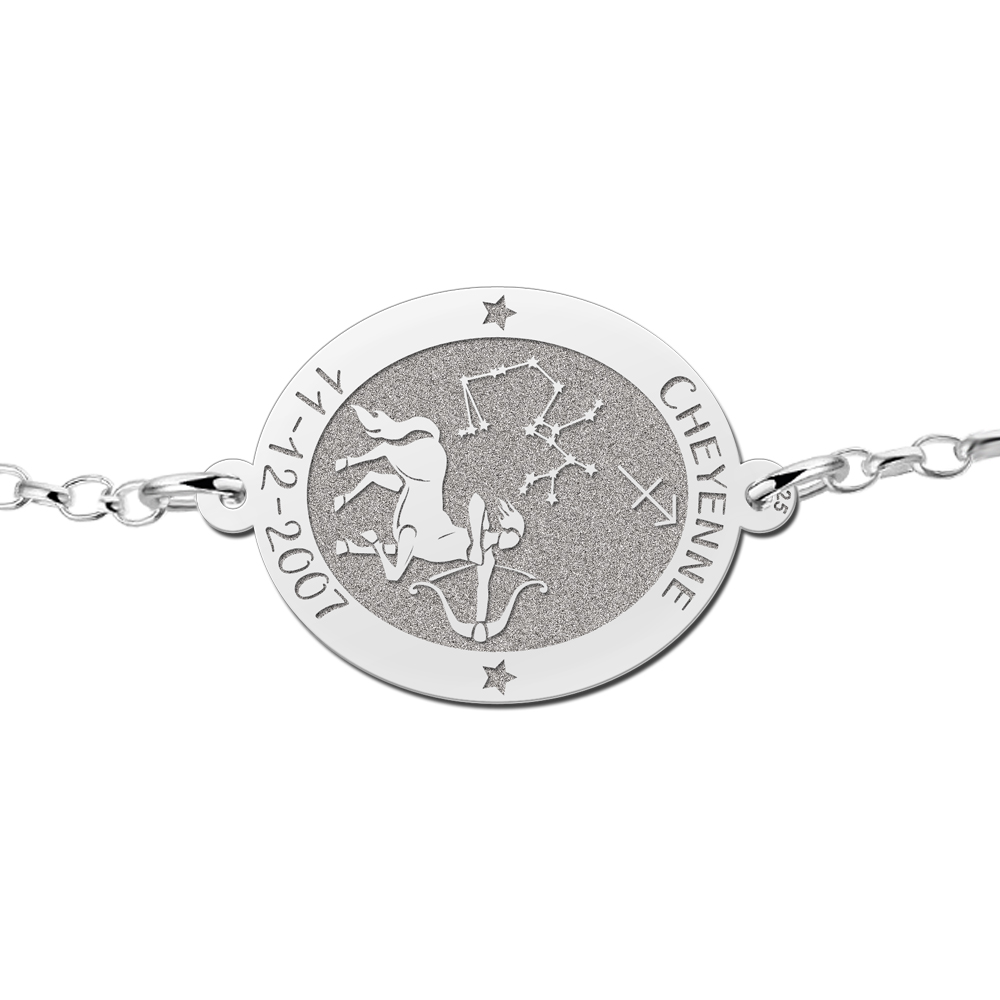 Pulsera de Plata Signo del Zodiaco Sagitario con Grabado