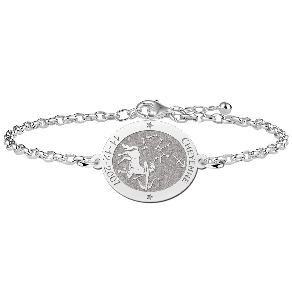 Pulsera de Plata Signo del Zodiaco Sagitario con Grabado