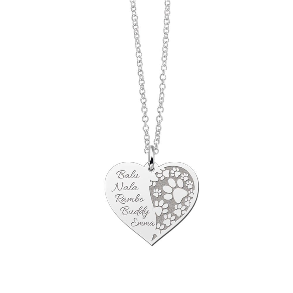Colgante de plata para mascotas con corazón, huellas y nombres Colgante de plata para mascotas con corazón, huellas y nombres