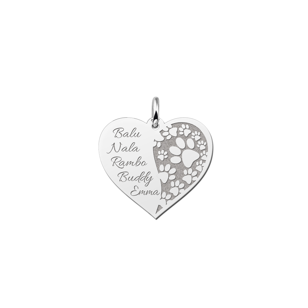Colgante de plata para mascotas con corazón, huellas y nombres Colgante de plata para mascotas con corazón, huellas y nombres