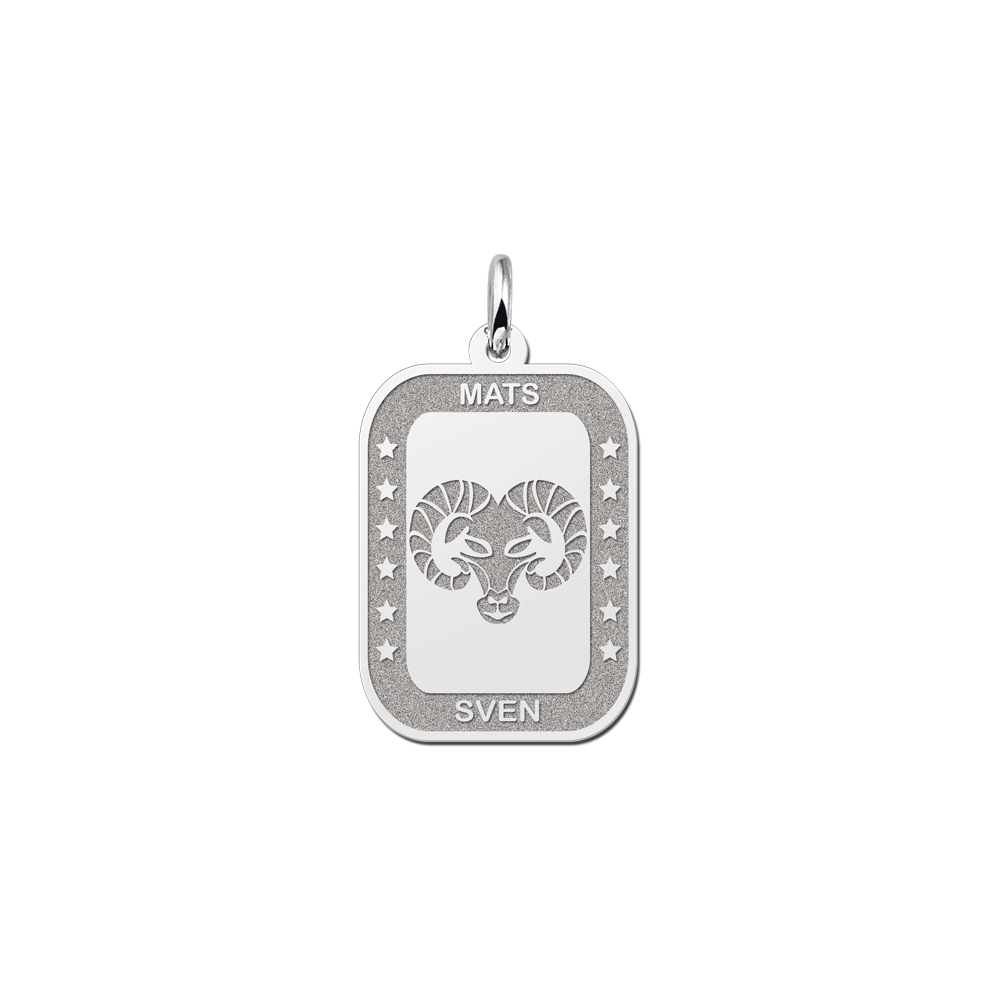 Colgante Rectangular de Plata Signo del Zodiaco Aries con Grabado