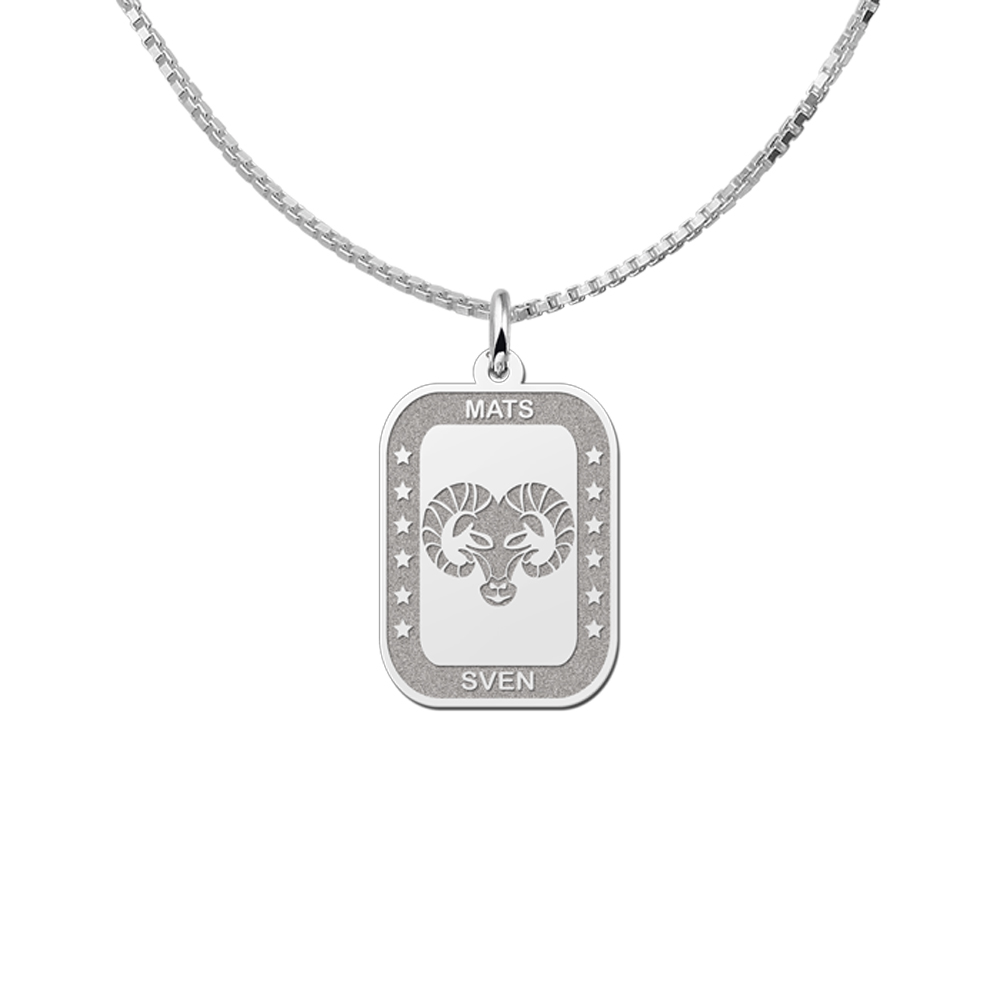 Colgante Rectangular de Plata Signo del Zodiaco Aries con Grabado