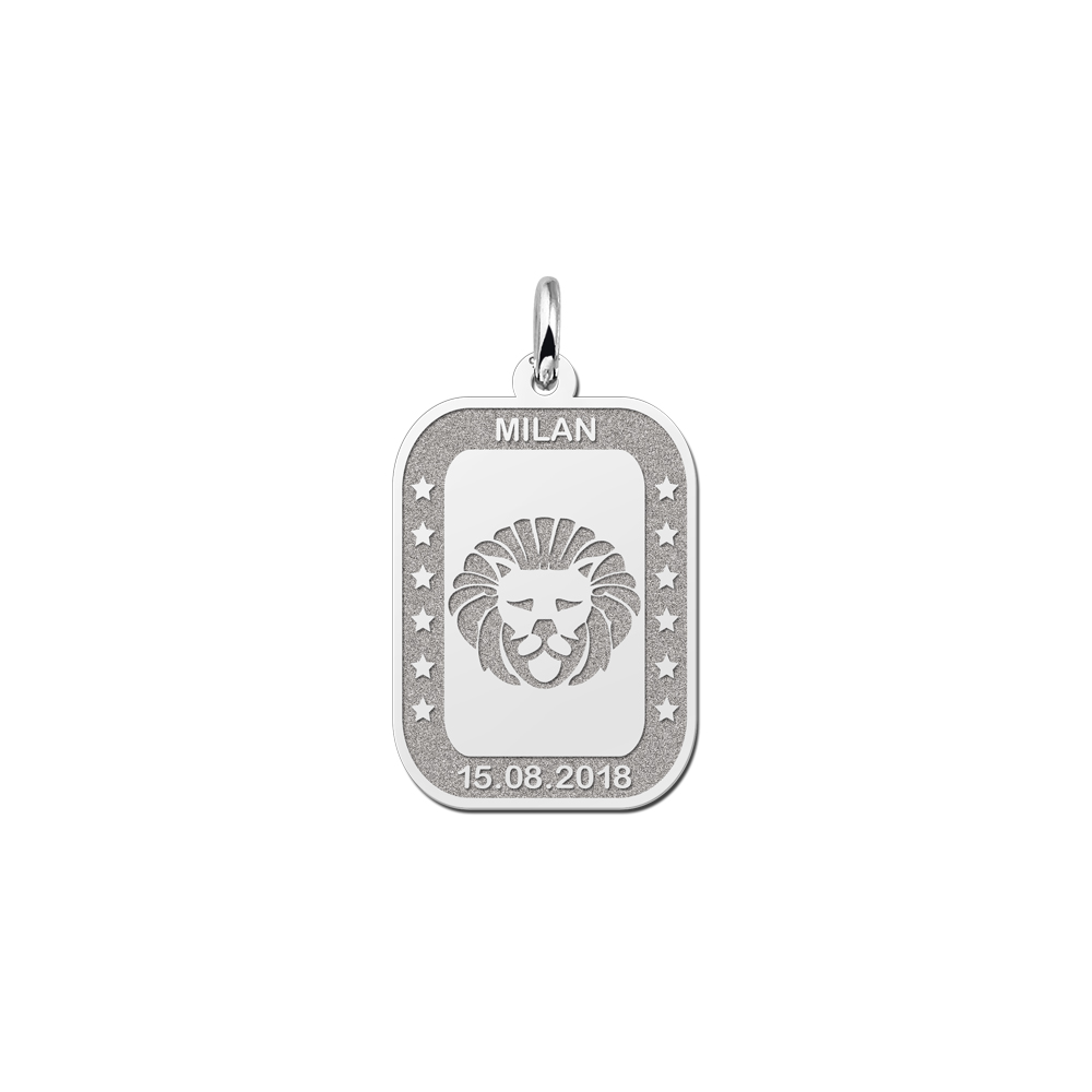 Colgante Rectangular de Plata Signo del Zodiaco Leo con Grabado