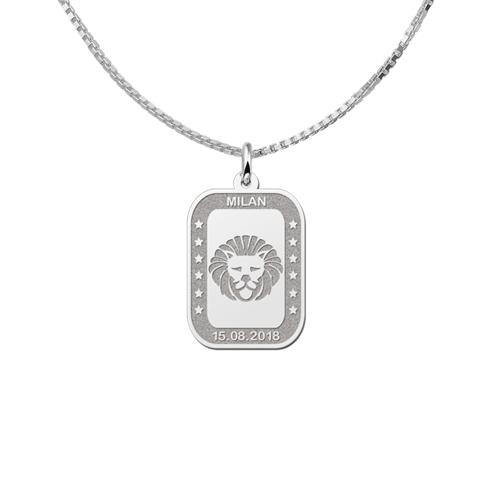 Colgante Rectangular de Plata Signo del Zodiaco Leo con Grabado