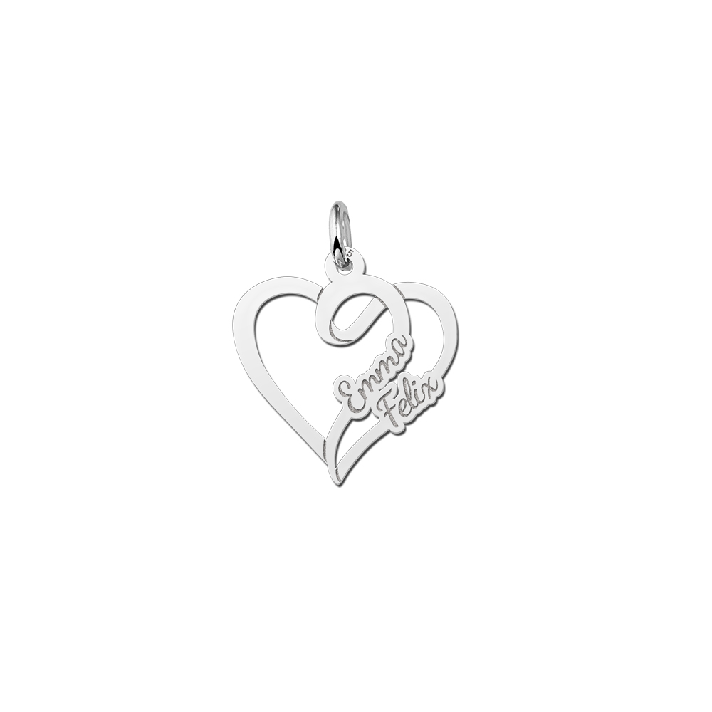 Colgante pequeño de corazón de plata con dos nombres Colgante pequeño de corazón de plata con dos nombres