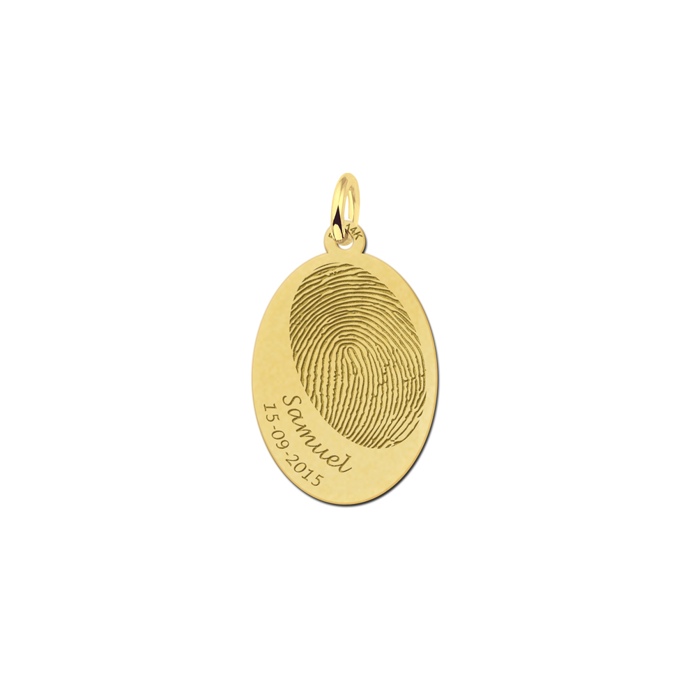 Pieza de joyería de oro con huella dactilar, nombre y fecha Pieza de joyería de oro con huella dactilar, nombre y fecha