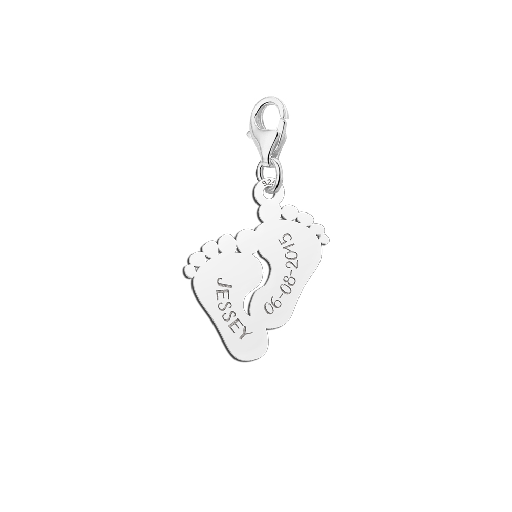 Dije De Plata Con Forma De Pies De Bebe Con Nombre Y Fecha