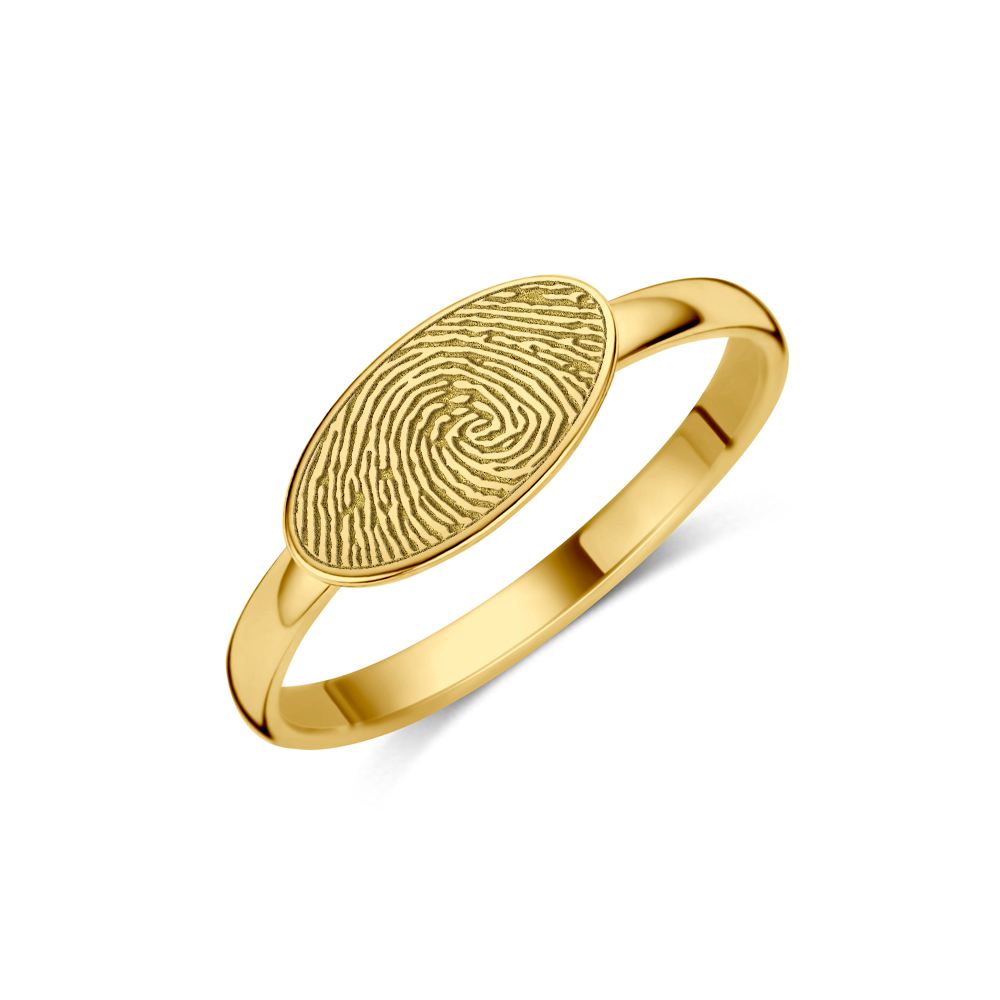Anillo de sello de oro óvalo horizontal con huella dactilar