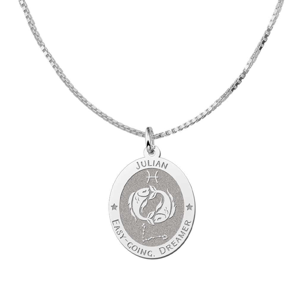 Colgante Ovalado de Plata Signo del Zodiaco Géminis con Grabado de Nombre