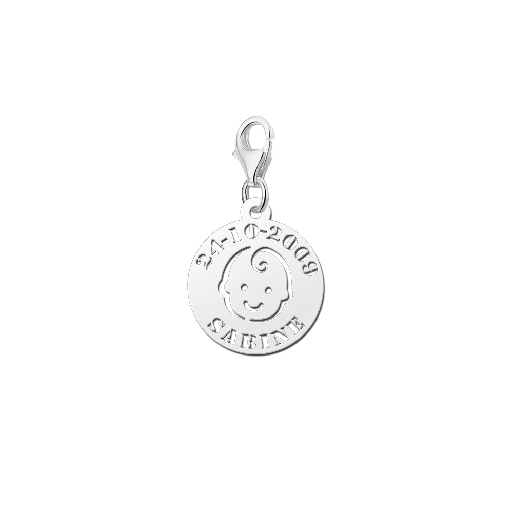Dije de plata de bebé, con fecha y nombre Dije de plata de bebé, con fecha y nombre