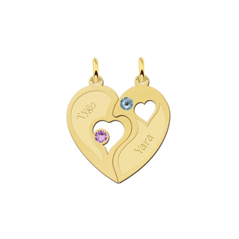Colgante relación de oro de corazón con piedras de nacimiento Colgante relación de oro de corazón con piedras de nacimiento
