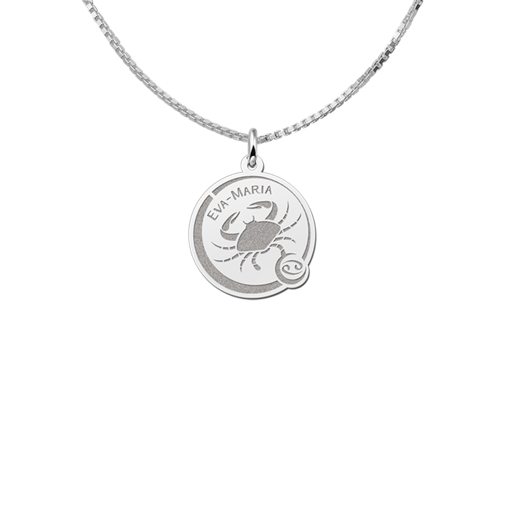 Colgante Redondo de Plata Signo del Zodiaco Cáncer con Grabado de Nombre