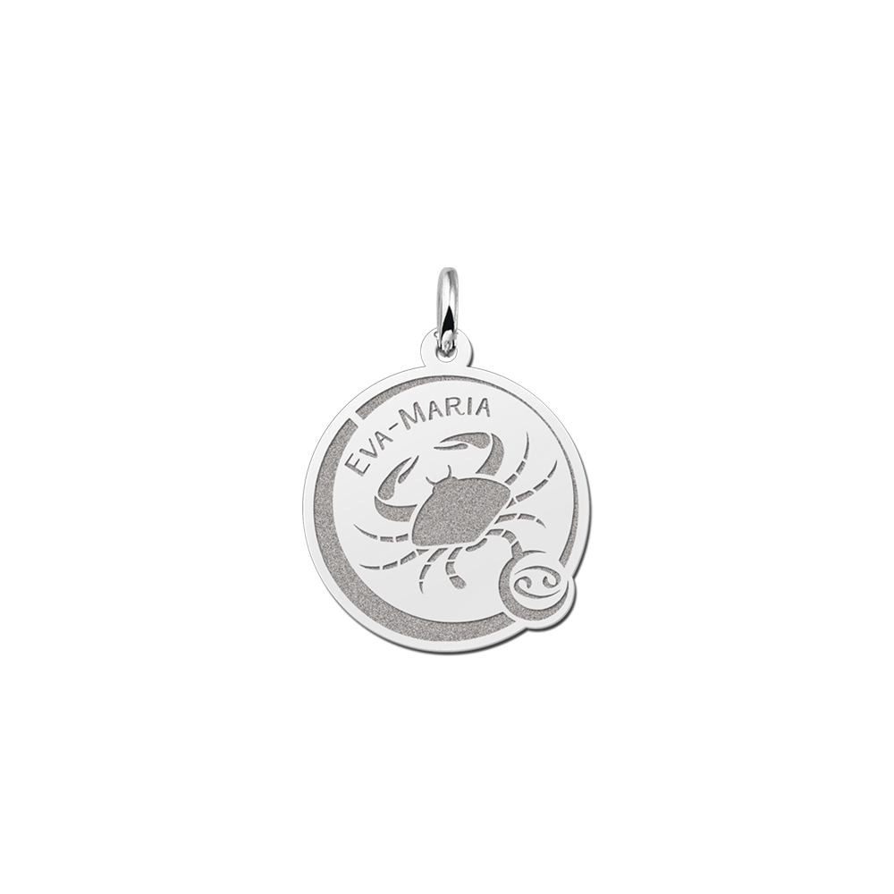 Colgante Redondo de Plata Signo del Zodiaco Cáncer con Grabado de Nombre