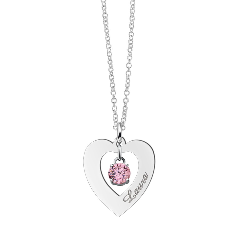 Colgante personalizado de plata en forma de corazón con zircón