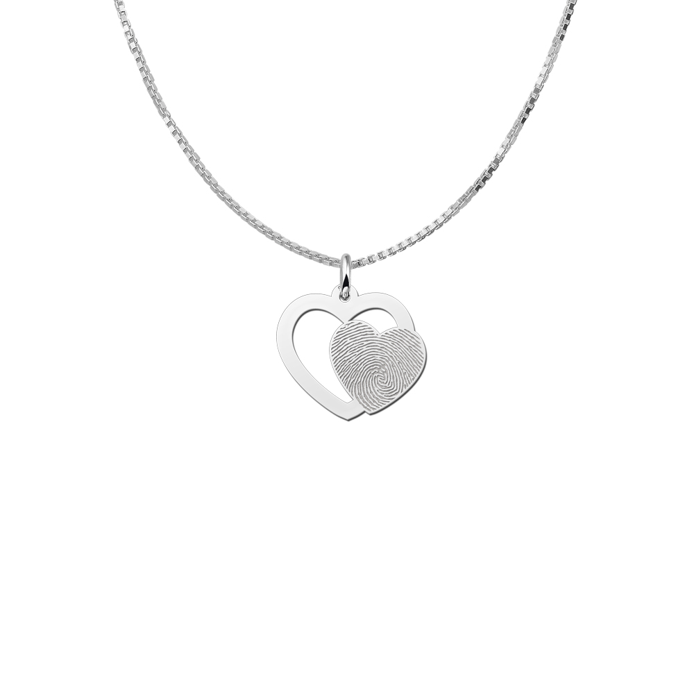 Colgante doble corazón de plata con huella dactilar