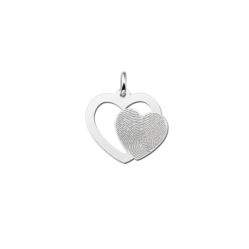 Colgante doble corazón de plata con huella dactilar