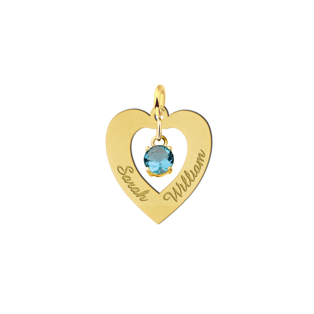 Colgante de corazón en oro con dos nombres y zircón