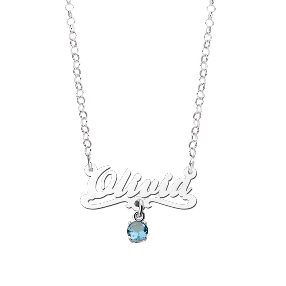 Collar infantil en plata con nombre modelo Olivia azul Collar infantil en plata con nombre modelo Olivia azul