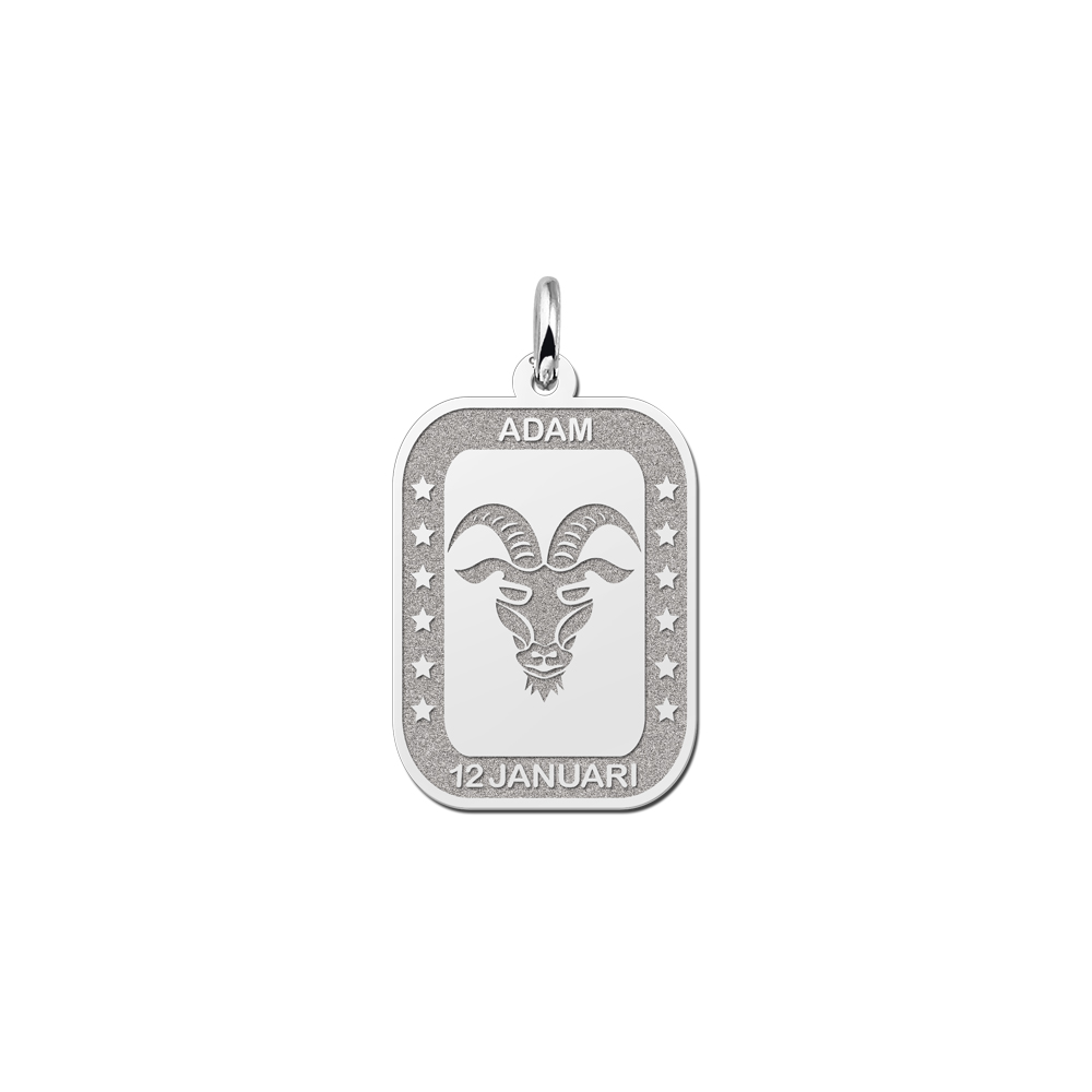 Colgante Rectangular de Plata Signo del Zodiaco Capricornio con Grabado