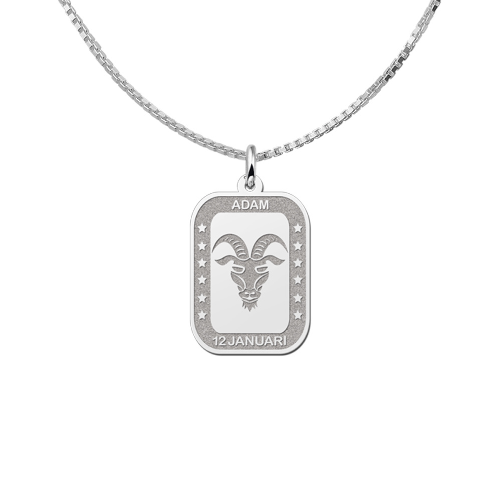 Colgante Rectangular de Plata Signo del Zodiaco Capricornio con Grabado