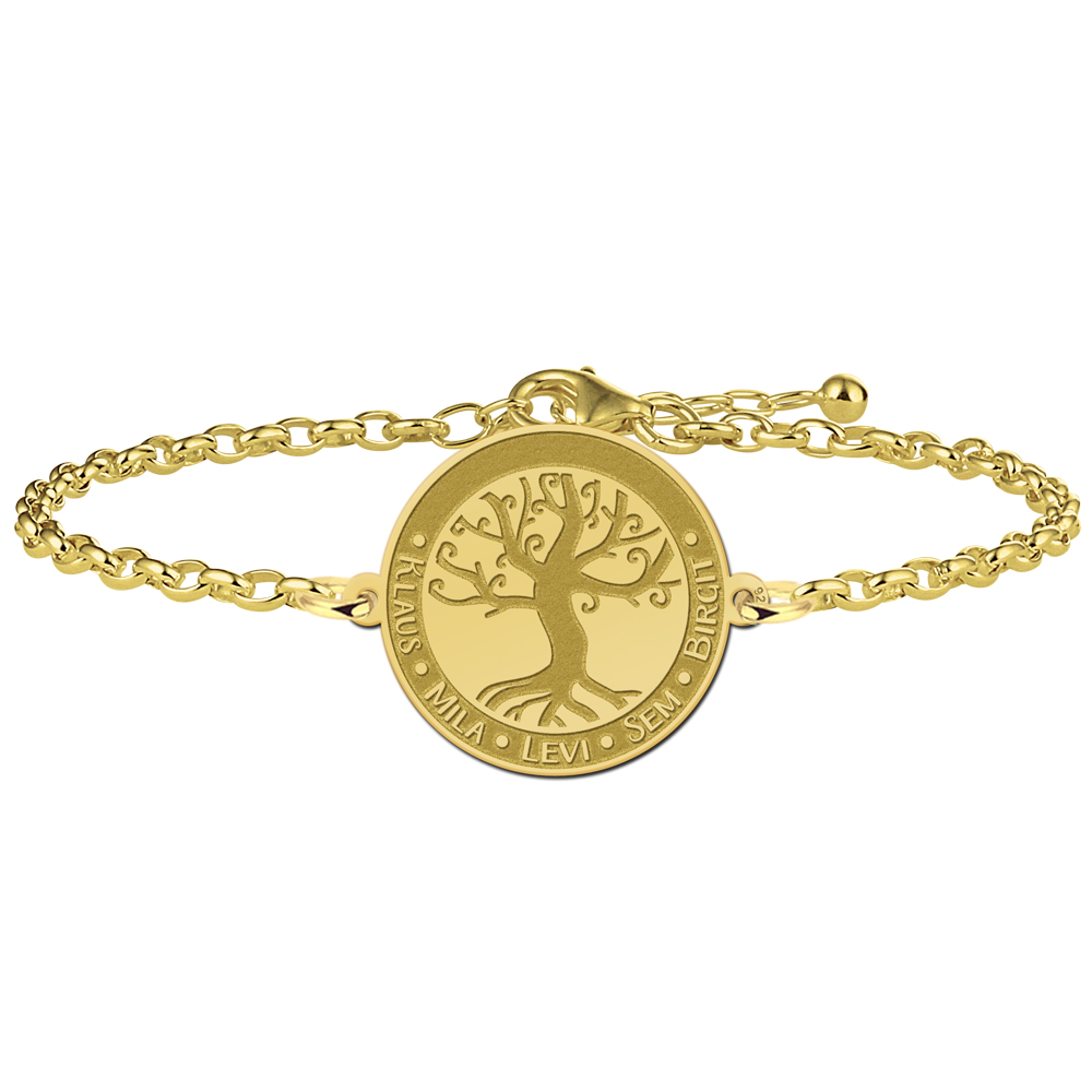 Pulsera Redonda Árbol de la Vida Chapada en Oro con Nombres