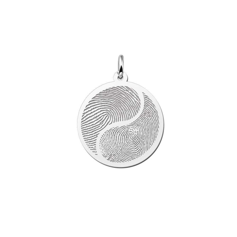 Colgante redondo de plata con dos huellas dactilares Yin Yang Colgante redondo de plata con dos huellas dactilares Yin Yang