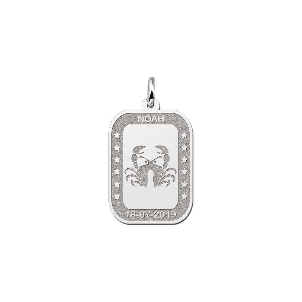 Colgante Rectangular de Plata Signo del Zodiaco Cáncer con Grabado
