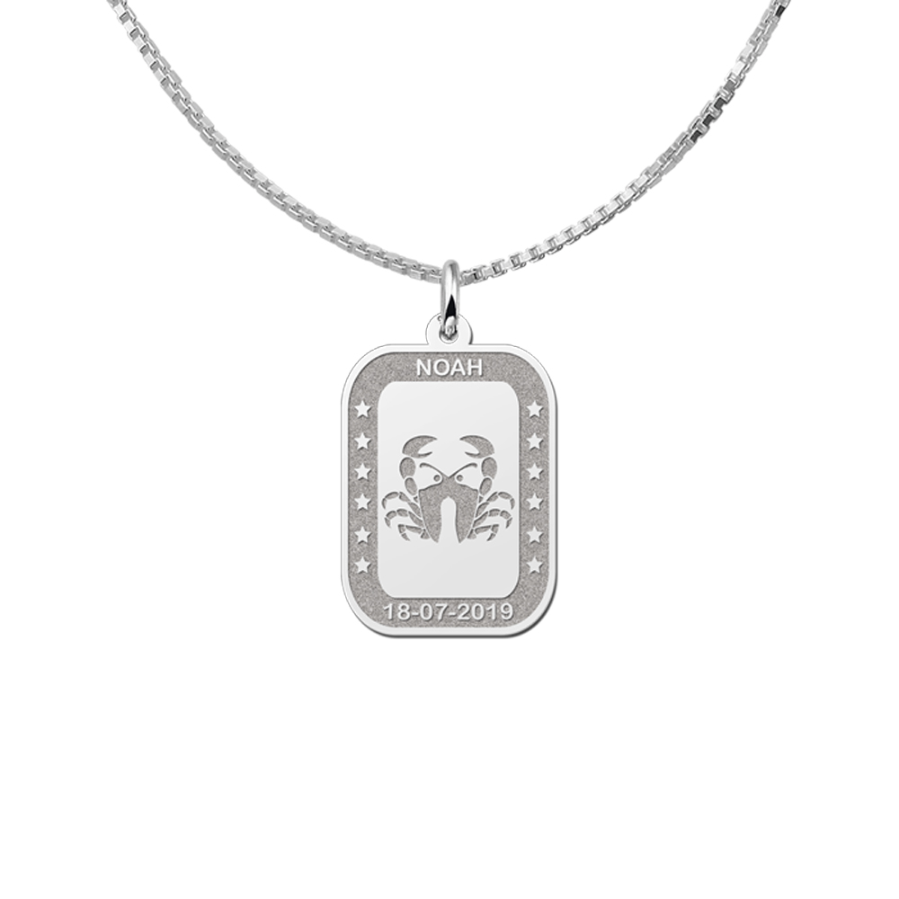 Colgante Rectangular de Plata Signo del Zodiaco Cáncer con Grabado