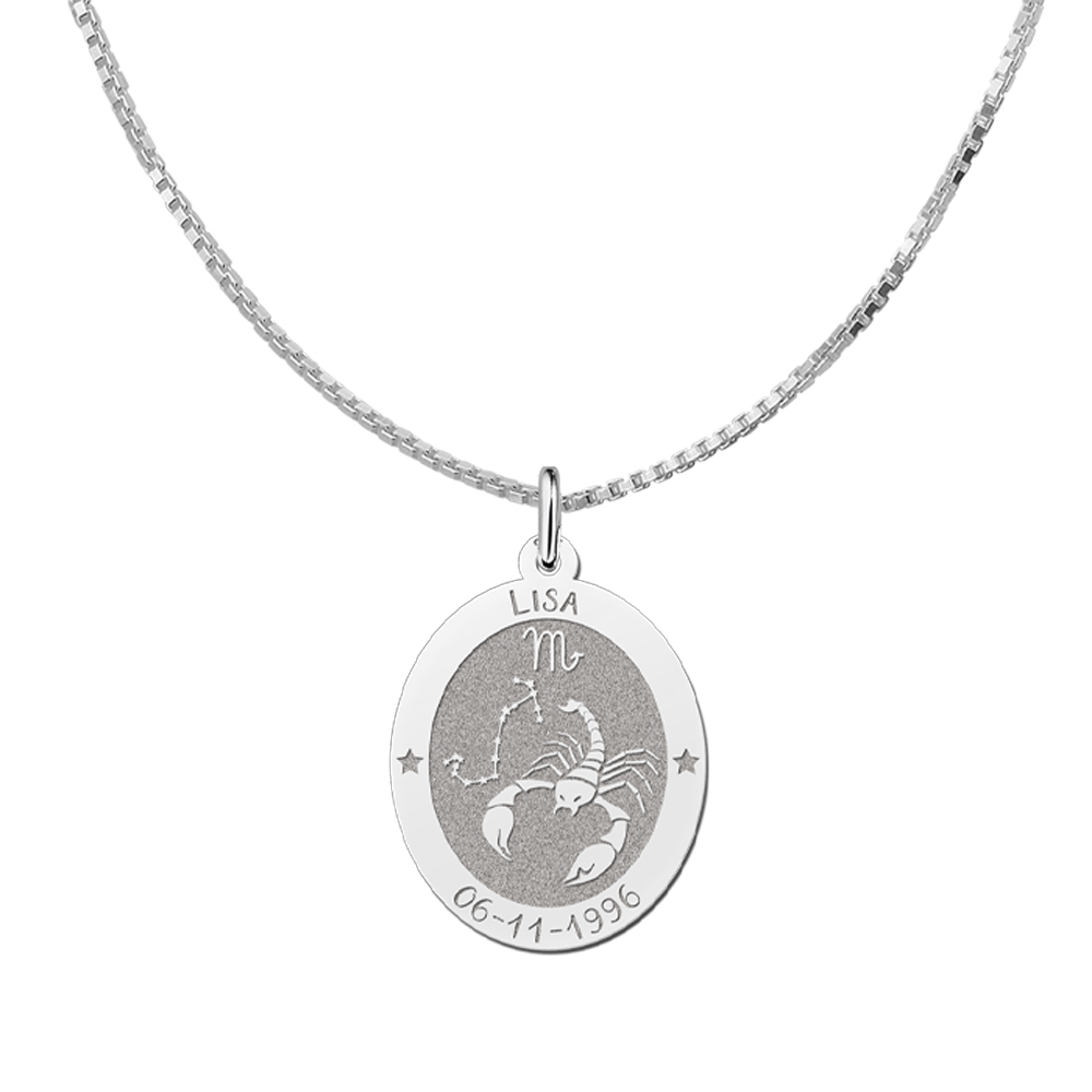 Colgante Ovalado de Plata Signo del Zodiaco Acuario con Grabado de Nombre