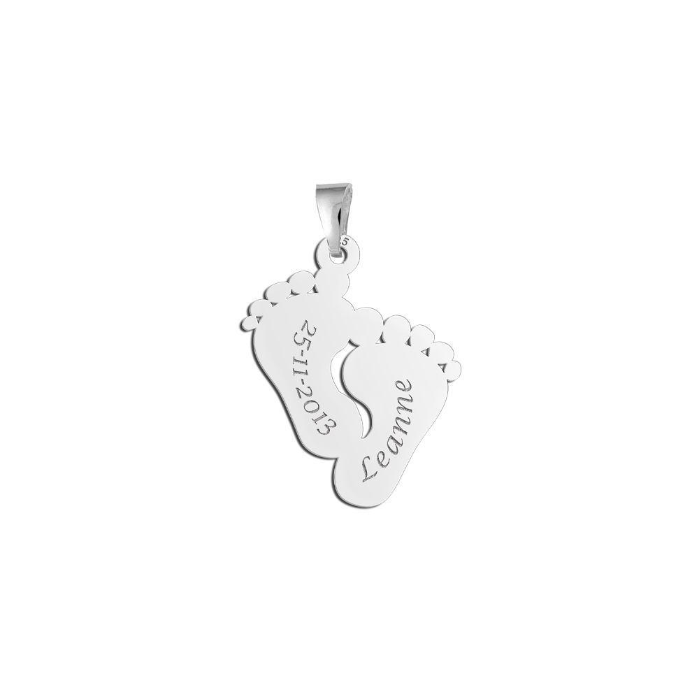 Colgante de plata con pies de bebé, nombre y fecha de nacimiento Colgante de plata con pies de bebé, nombre y fecha de nacimiento