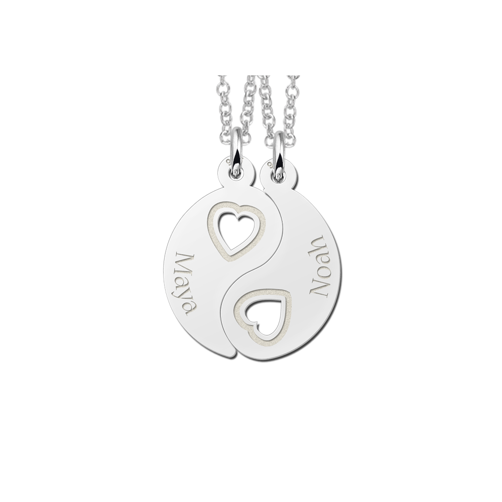 Colgantes Yin Yang de Plata con Corazones y Nombres (Juego de 2)