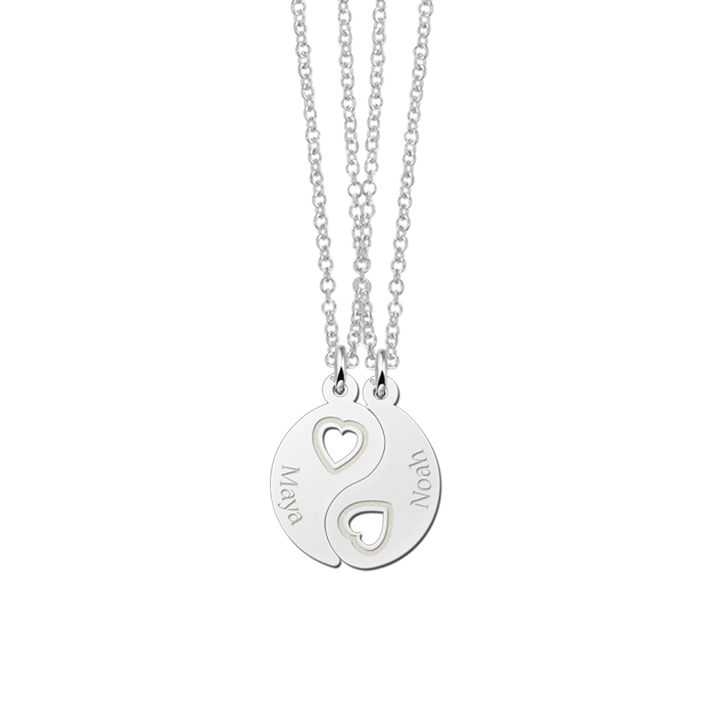 Colgantes Yin Yang de Plata con Corazones y Nombres (Juego de 2)