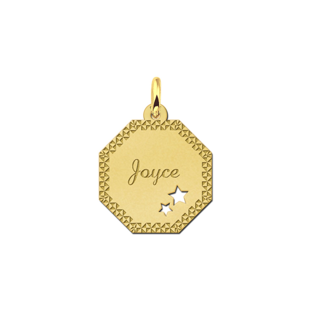 Colgante octogonal chapado en oro con borde decorativo y estrellas