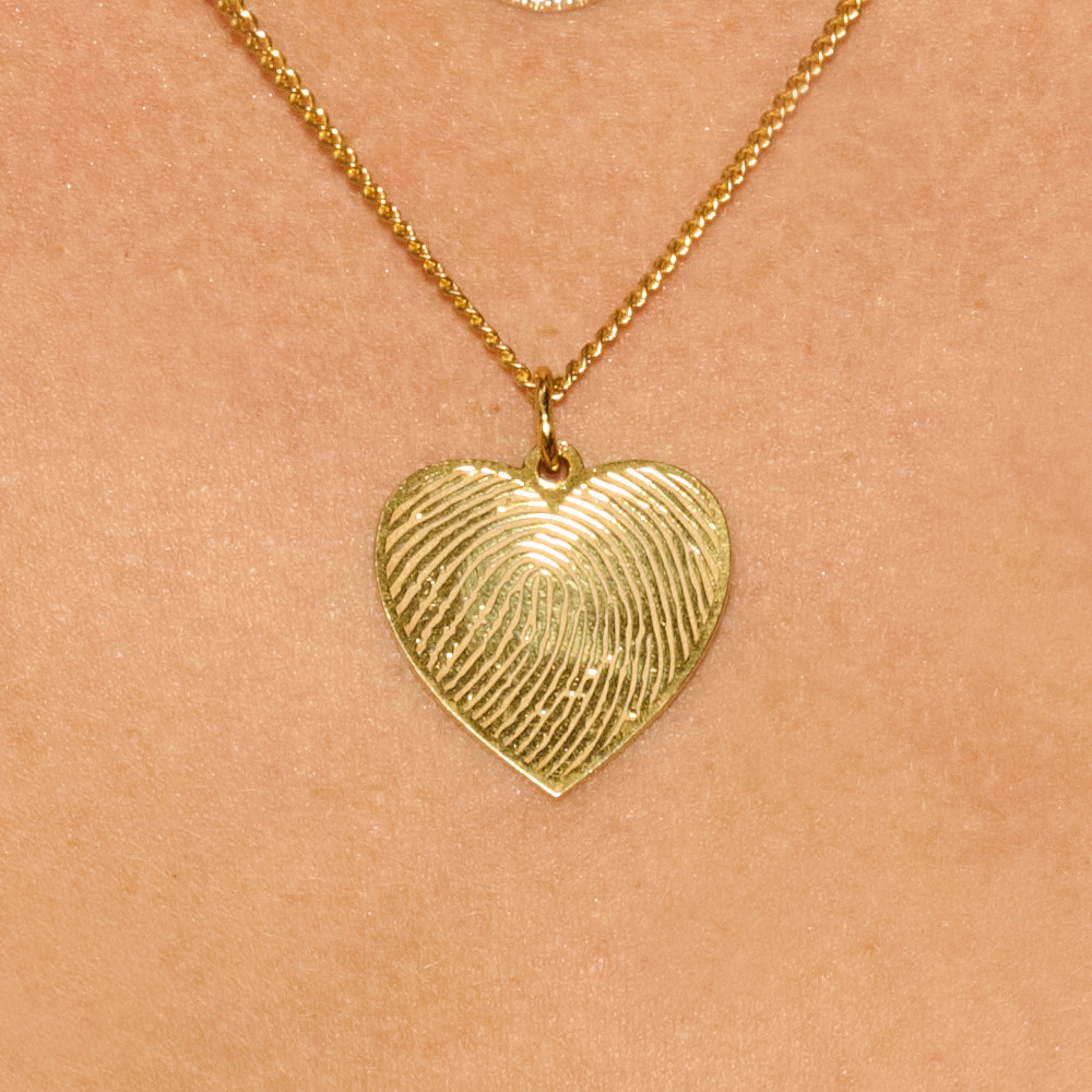 Colgante de Corazón Chapado en Oro con Huella Dactilar