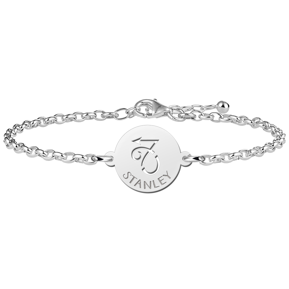 Pulsera de Plata Signo del Zodiaco Capricornio con Nombre