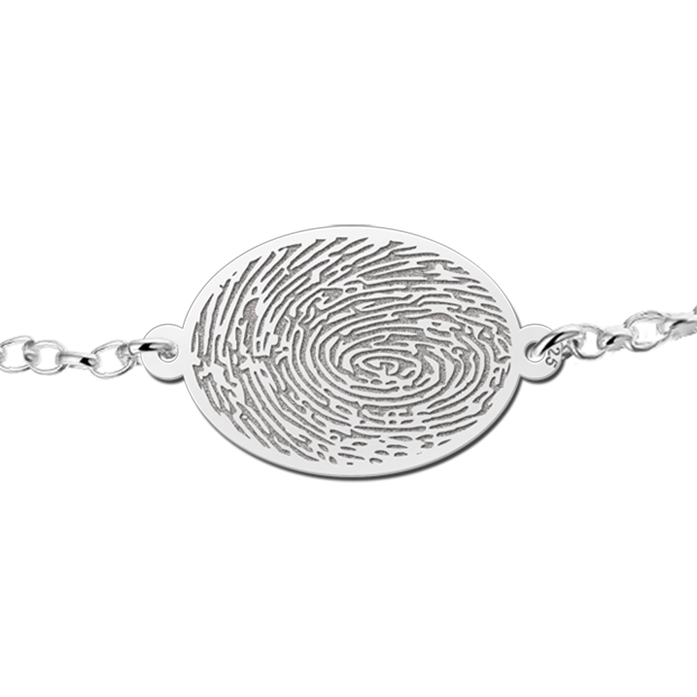 Pulsera de plata con medalla ovalada y huella dactilar Pulsera de plata con medalla ovalada y huella dactilar