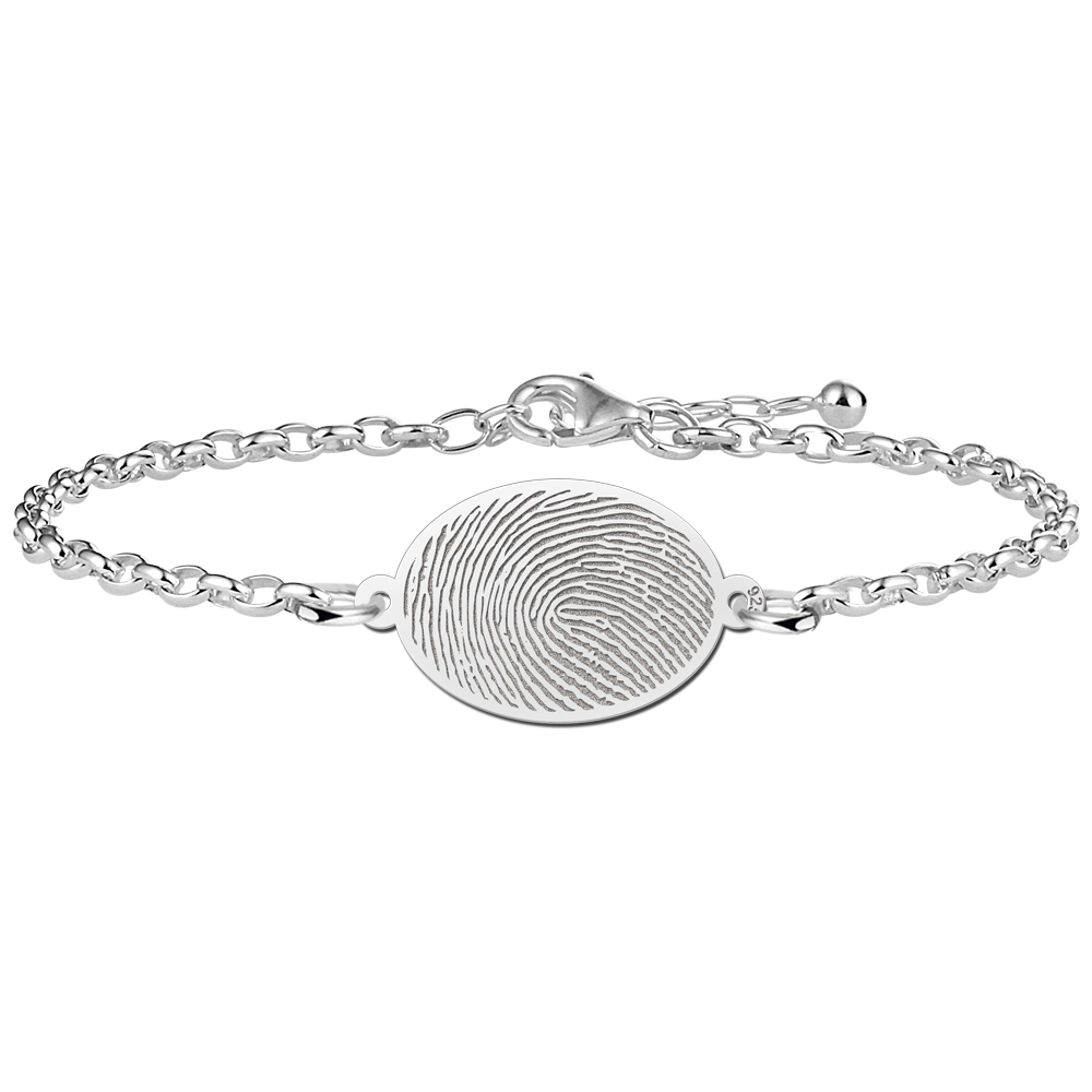Pulsera de plata con medalla ovalada y huella dactilar Pulsera de plata con medalla ovalada y huella dactilar