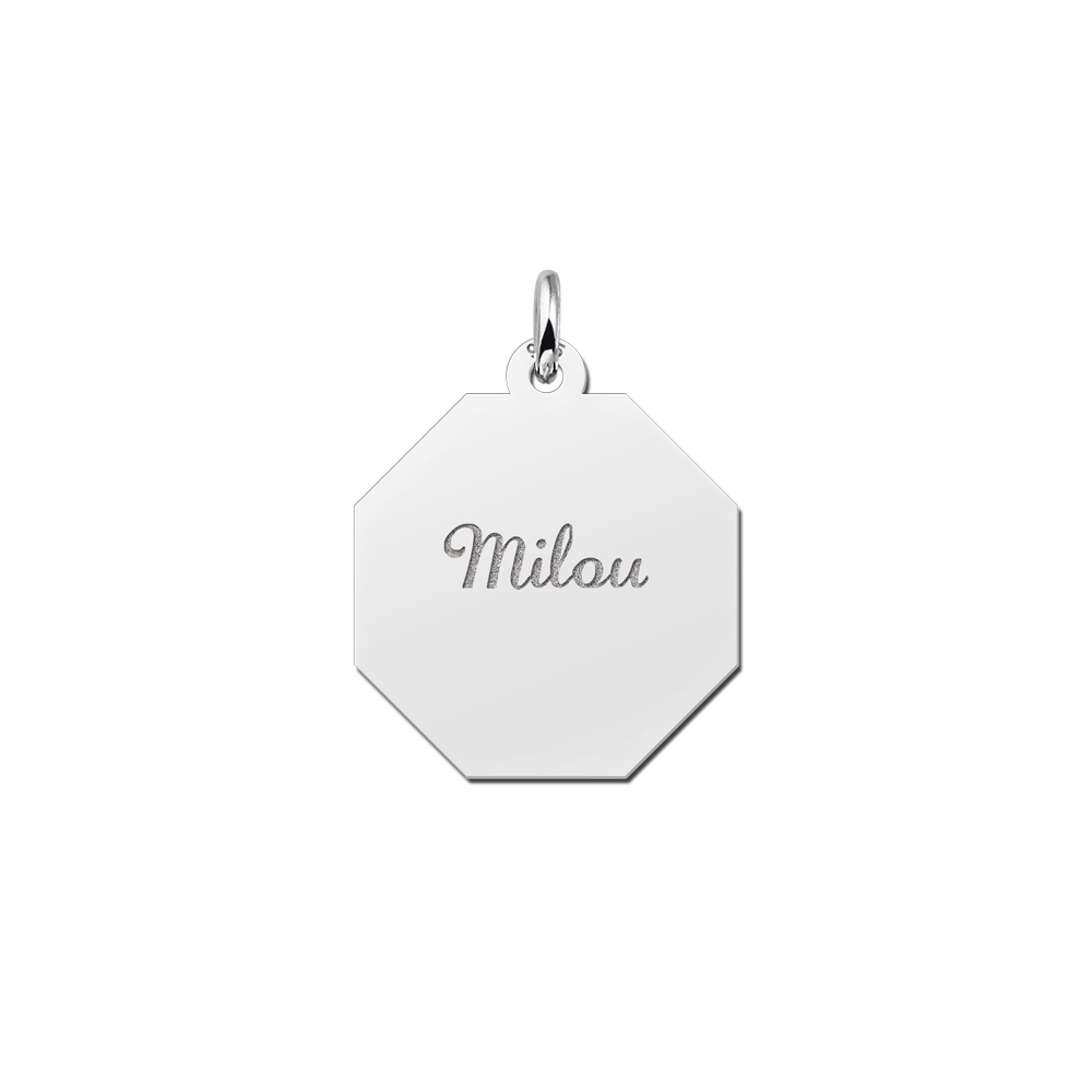 Colgante octogonal de plata con nombre grabado
