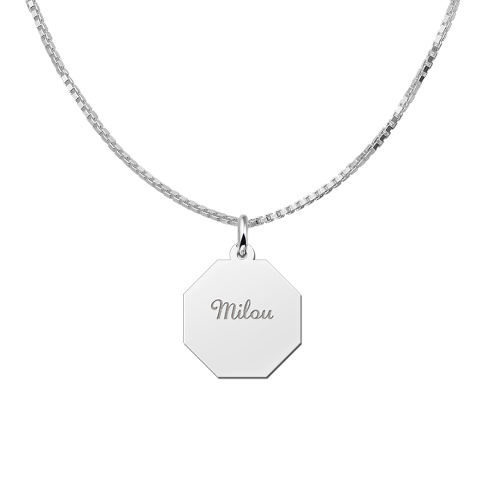 Colgante octogonal de plata con nombre grabado